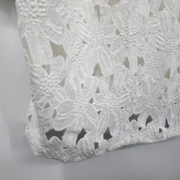 J. Jill Lace Overlay Blouse Top Women's LG White Cotton Modal Coquette Cottage - Picture 3 of 12